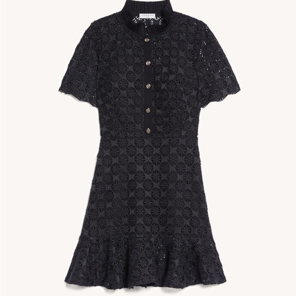 Sandro Black Floral Lace Mini Dress